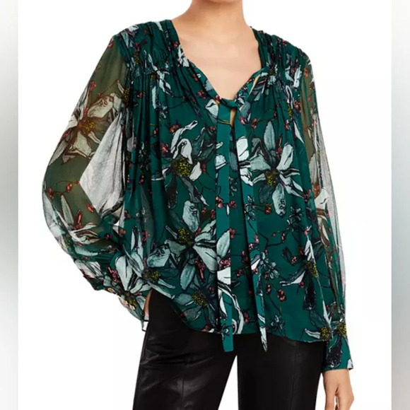 Jason WuFloral Print Tie Neck Silk Blouse - Picture 1 of 7
